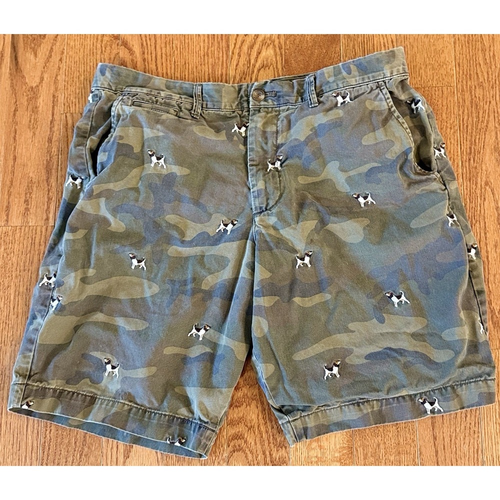 Mens Gap Shorts Camo Embroidered Dog Spaniel Pointer 33x9 Preppy Heavy